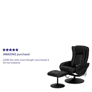 English Elm Poppy Massaging Multi-Position Recliner with Ottoman – Therapeutic Comfort for Home and Office Relaxation Black BT-7672-MASSAGE-BK-GG
