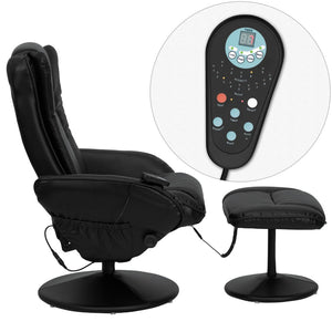 English Elm Poppy Massaging Multi-Position Recliner with Ottoman – Therapeutic Comfort for Home and Office Relaxation Black BT-7672-MASSAGE-BK-GG