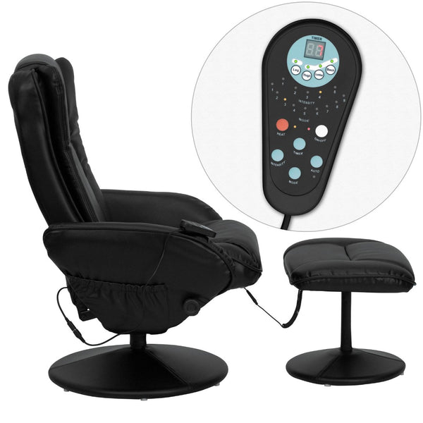English Elm Poppy Massaging Multi-Position Recliner with Ottoman – Therapeutic Comfort for Home and Office Relaxation Black BT-7672-MASSAGE-BK-GG