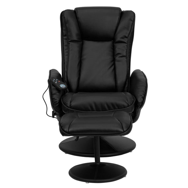 English Elm Poppy Massaging Multi-Position Recliner with Ottoman – Therapeutic Comfort for Home and Office Relaxation Black BT-7672-MASSAGE-BK-GG