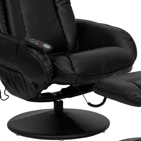 English Elm Poppy Massaging Multi-Position Recliner with Ottoman – Therapeutic Comfort for Home and Office Relaxation Black BT-7672-MASSAGE-BK-GG