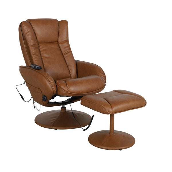 English Elm Poppy Massaging Multi-Position Recliner with Ottoman – Therapeutic Comfort for Home and Office Relaxation Brown BT-7672-MASSAGE-CGN-GG