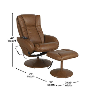 English Elm Poppy Massaging Multi-Position Recliner with Ottoman – Therapeutic Comfort for Home and Office Relaxation Brown BT-7672-MASSAGE-CGN-GG