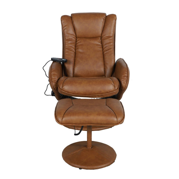 English Elm Poppy Massaging Multi-Position Recliner with Ottoman – Therapeutic Comfort for Home and Office Relaxation Brown BT-7672-MASSAGE-CGN-GG