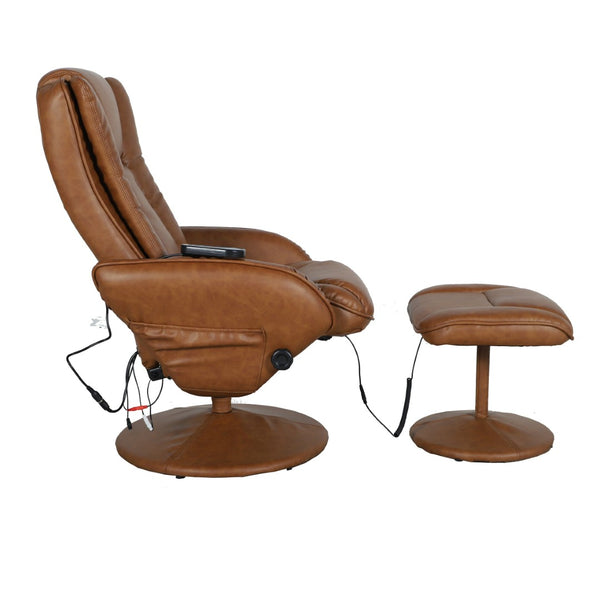 English Elm Poppy Massaging Multi-Position Recliner with Ottoman – Therapeutic Comfort for Home and Office Relaxation Brown BT-7672-MASSAGE-CGN-GG