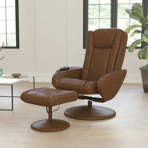 English Elm Poppy Massaging Multi-Position Recliner with Ottoman – Therapeutic Comfort for Home and Office Relaxation Brown BT-7672-MASSAGE-CGN-GG