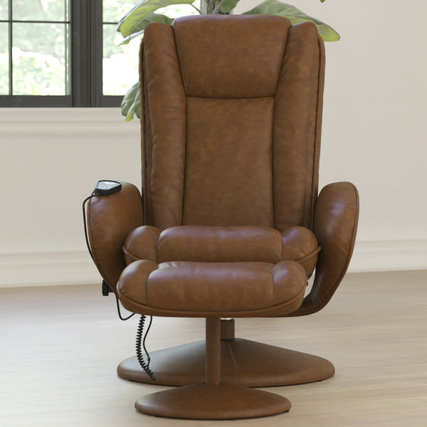 English Elm Poppy Massaging Multi-Position Recliner with Ottoman – Therapeutic Comfort for Home and Office Relaxation Brown BT-7672-MASSAGE-CGN-GG