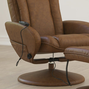 English Elm Poppy Massaging Multi-Position Recliner with Ottoman – Therapeutic Comfort for Home and Office Relaxation Brown BT-7672-MASSAGE-CGN-GG