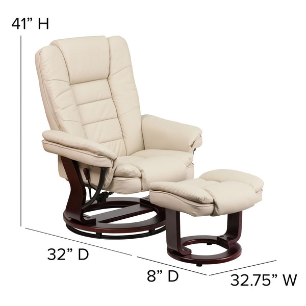English Elm Bali Contemporary Recliner with Ottoman Set - Plush Comfort, Swivel Mahogany Base, Modern Style Beige BT-7818-BGE-GG