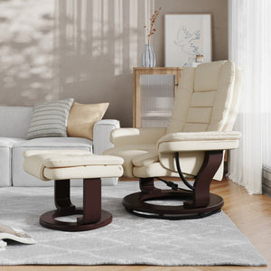 English Elm Bali Contemporary Recliner with Ottoman Set - Plush Comfort, Swivel Mahogany Base, Modern Style Beige BT-7818-BGE-GG