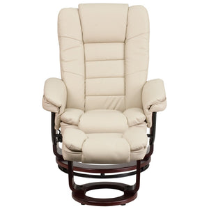 English Elm Bali Contemporary Recliner with Ottoman Set - Plush Comfort, Swivel Mahogany Base, Modern Style Beige BT-7818-BGE-GG
