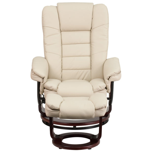 English Elm Bali Contemporary Recliner with Ottoman Set - Plush Comfort, Swivel Mahogany Base, Modern Style Beige BT-7818-BGE-GG