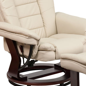 English Elm Bali Contemporary Recliner with Ottoman Set - Plush Comfort, Swivel Mahogany Base, Modern Style Beige BT-7818-BGE-GG