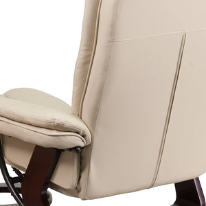 English Elm Bali Contemporary Recliner with Ottoman Set - Plush Comfort, Swivel Mahogany Base, Modern Style Beige BT-7818-BGE-GG