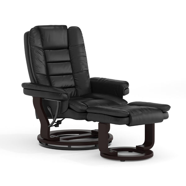 English Elm Bali Contemporary Recliner with Ottoman Set - Plush Comfort, Swivel Mahogany Base, Modern Style Black BT-7818-BK-GG