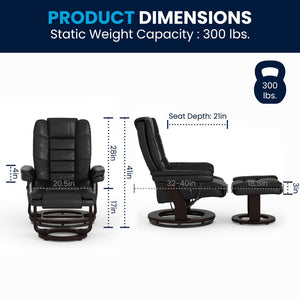 English Elm Bali Contemporary Recliner with Ottoman Set - Plush Comfort, Swivel Mahogany Base, Modern Style Black BT-7818-BK-GG