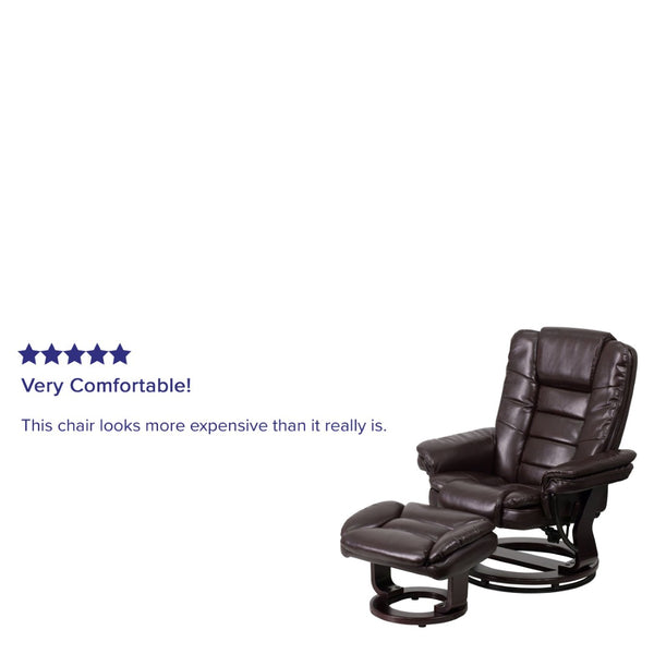 English Elm Bali Contemporary Recliner with Ottoman Set - Plush Comfort, Swivel Mahogany Base, Modern Style Brown BT-7818-BN-GG