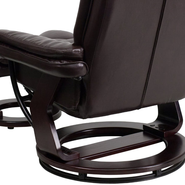 English Elm Bali Contemporary Recliner with Ottoman Set - Plush Comfort, Swivel Mahogany Base, Modern Style Brown BT-7818-BN-GG