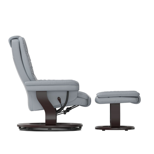 English Elm Bali Contemporary Recliner with Ottoman Set - Plush Comfort, Swivel Mahogany Base, Modern Style Gray BT-7818-GY-GG