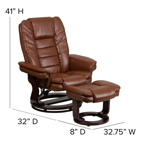 English Elm Bali Contemporary Recliner with Ottoman Set - Plush Comfort, Swivel Mahogany Base, Modern Style Brown Vintage BT-7818-VIN-GG