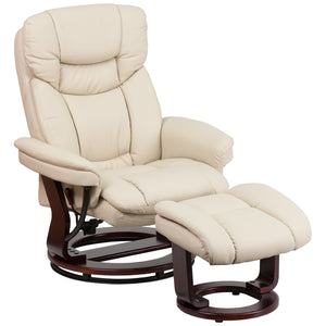 English Elm Allie Recliner Chair with Ottoman Set - Luxurious LeatherSoft Upholstery for Ultimate Comfort & Style Beige BT-7821-BGE-GG