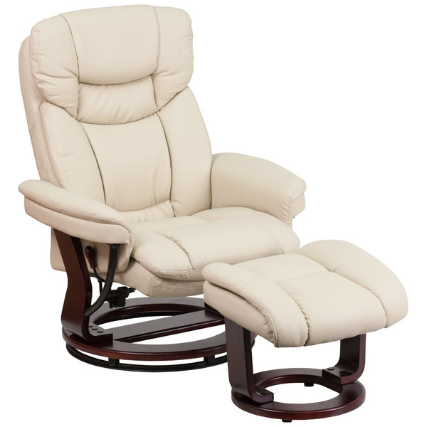 English Elm Allie Recliner Chair with Ottoman Set - Luxurious LeatherSoft Upholstery for Ultimate Comfort & Style Beige BT-7821-BGE-GG