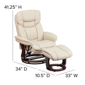 English Elm Allie Recliner Chair with Ottoman Set - Luxurious LeatherSoft Upholstery for Ultimate Comfort & Style Beige BT-7821-BGE-GG