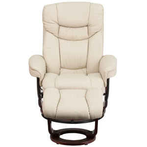English Elm Allie Recliner Chair with Ottoman Set - Luxurious LeatherSoft Upholstery for Ultimate Comfort & Style Beige BT-7821-BGE-GG