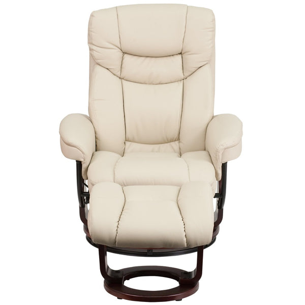 English Elm Allie Recliner Chair with Ottoman Set - Luxurious LeatherSoft Upholstery for Ultimate Comfort & Style Beige BT-7821-BGE-GG