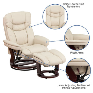 English Elm Allie Recliner Chair with Ottoman Set - Luxurious LeatherSoft Upholstery for Ultimate Comfort & Style Beige BT-7821-BGE-GG