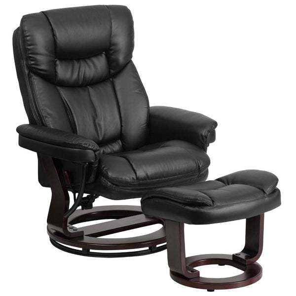 English Elm Allie Recliner Chair with Ottoman Set - Luxurious LeatherSoft Upholstery for Ultimate Comfort & Style Black BT-7821-BK-GG