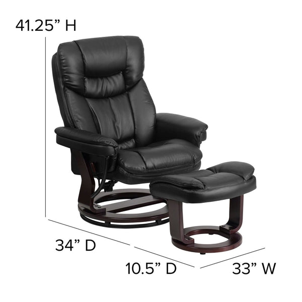 English Elm Allie Recliner Chair with Ottoman Set - Luxurious LeatherSoft Upholstery for Ultimate Comfort & Style Black BT-7821-BK-GG