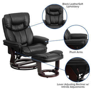 English Elm Allie Recliner Chair with Ottoman Set - Luxurious LeatherSoft Upholstery for Ultimate Comfort & Style Black BT-7821-BK-GG