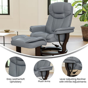 English Elm Allie Recliner Chair with Ottoman Set - Luxurious LeatherSoft Upholstery for Ultimate Comfort & Style Gray BT-7821-GY-GG