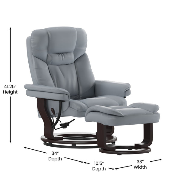 English Elm Allie Recliner Chair with Ottoman Set - Luxurious LeatherSoft Upholstery for Ultimate Comfort & Style Gray BT-7821-GY-GG
