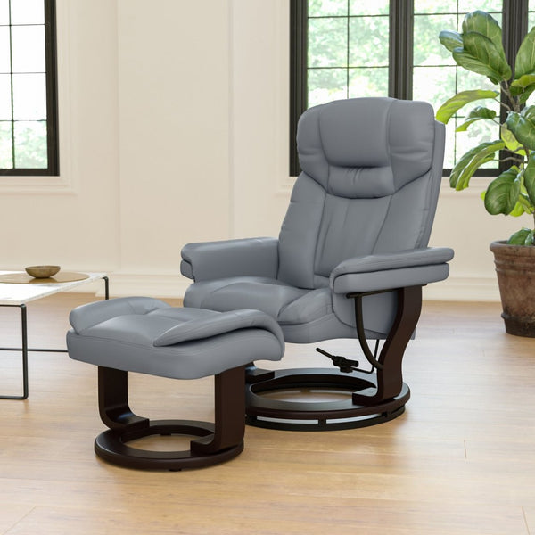 English Elm Allie Recliner Chair with Ottoman Set - Luxurious LeatherSoft Upholstery for Ultimate Comfort & Style Gray BT-7821-GY-GG