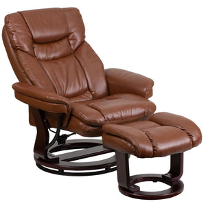 English Elm Allie Recliner Chair with Ottoman Set - Luxurious LeatherSoft Upholstery for Ultimate Comfort & Style Brown Vintage BT-7821-VIN-GG