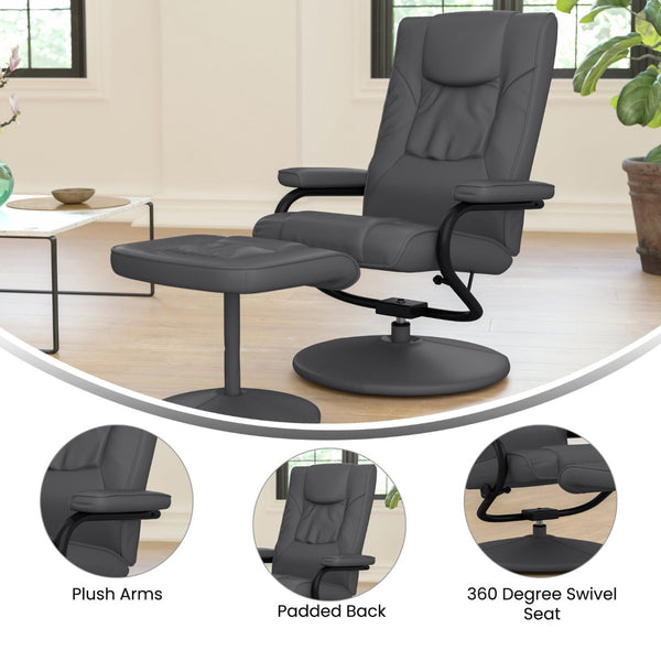 English Elm Rachel Contemporary Multi-Position Recliner & Ottoman Set - Ergonomic Comfort & Stylish Design Gray BT-7862-GY-GG