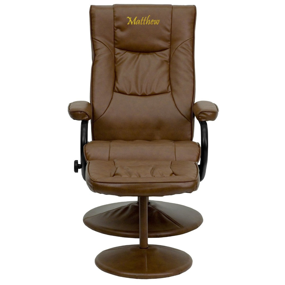 English Elm Rachel Personalized Contemporary Recliner and Ottoman Set - Elegant Comfort for Your Space Black BT-7862-BK-TXTEMB-GG