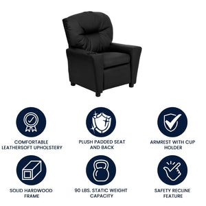 English Elm Chandler Cozy Kids Recliner with Cup Holder - Perfect for Gaming, Movies, and Relaxation Time Black LeatherSoft BT-7950-KID-BK-LEA-GG
