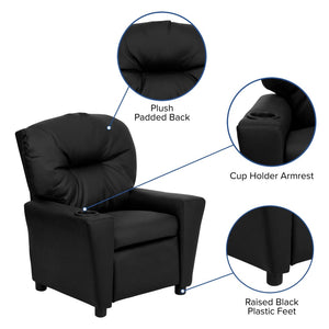 English Elm Chandler Cozy Kids Recliner with Cup Holder - Perfect for Gaming, Movies, and Relaxation Time Black LeatherSoft BT-7950-KID-BK-LEA-GG