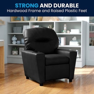 English Elm Chandler Cozy Kids Recliner with Cup Holder - Perfect for Gaming, Movies, and Relaxation Time Black LeatherSoft BT-7950-KID-BK-LEA-GG