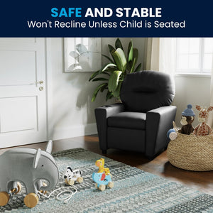 English Elm Chandler Cozy Kids Recliner with Cup Holder - Perfect for Gaming, Movies, and Relaxation Time Black LeatherSoft BT-7950-KID-BK-LEA-GG