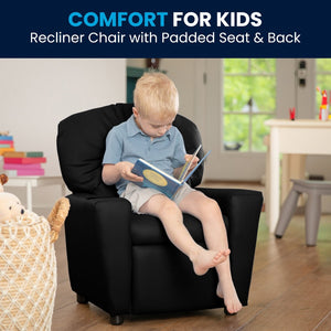 English Elm Chandler Cozy Kids Recliner with Cup Holder - Perfect for Gaming, Movies, and Relaxation Time Black LeatherSoft BT-7950-KID-BK-LEA-GG