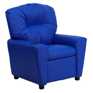 English Elm Chandler Cozy Kids Recliner with Cup Holder - Perfect for Gaming, Movies, and Relaxation Time Blue Vinyl BT-7950-KID-BLUE-GG