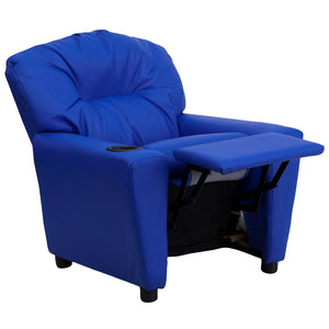 English Elm Chandler Cozy Kids Recliner with Cup Holder - Perfect for Gaming, Movies, and Relaxation Time Blue Vinyl BT-7950-KID-BLUE-GG