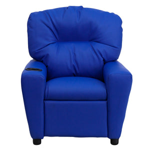English Elm Chandler Cozy Kids Recliner with Cup Holder - Perfect for Gaming, Movies, and Relaxation Time Blue Vinyl BT-7950-KID-BLUE-GG