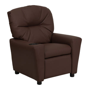 English Elm Chandler Cozy Kids Recliner with Cup Holder - Perfect for Gaming, Movies, and Relaxation Time Brown LeatherSoft BT-7950-KID-BRN-LEA-GG