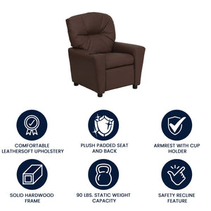 English Elm Chandler Cozy Kids Recliner with Cup Holder - Perfect for Gaming, Movies, and Relaxation Time Brown LeatherSoft BT-7950-KID-BRN-LEA-GG