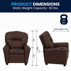 English Elm Chandler Cozy Kids Recliner with Cup Holder - Perfect for Gaming, Movies, and Relaxation Time Brown LeatherSoft BT-7950-KID-BRN-LEA-GG